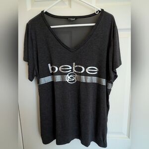 Bebe Charcoal Tee with Metallic Logo